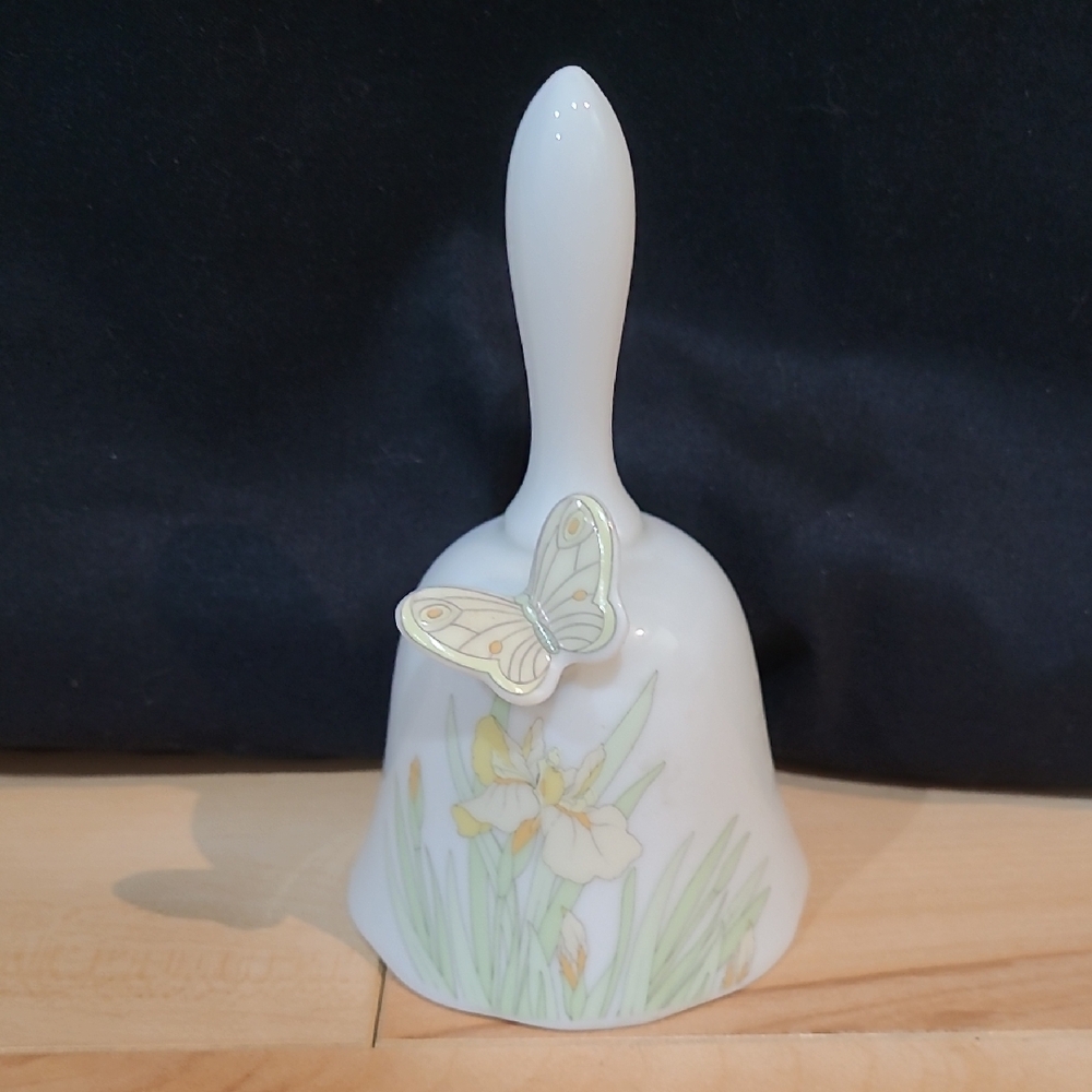 2/$20 Cameron Japan White Porcelain Bell with Butterfly and Floral Design